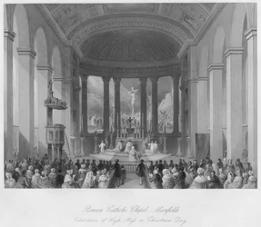 Chapelle catholique romaine, Moorfields. Célébration de la grand-messe le jour de Noël, vers 1841