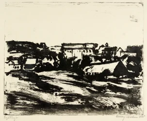 Paysage vallonné avec maisons