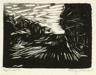 Large route, maisons, arbres