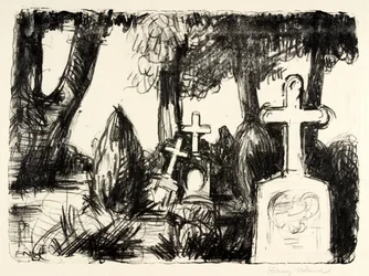 Cimetière avec trois pierres tombales