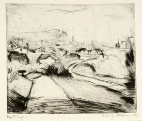 Paysage avec route et maisons