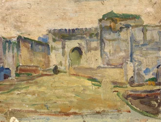 Scène de rue, Tanger, architecture crénelée, vers 1910