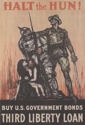 Arrêtez le Hun ! Achetez des obligations du gouvernement américain, Troisième emprunt de la liberté, vers 1918 (lithographie en couleur)