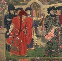 Choisir les roses rouges et blanches dans le jardin du temple