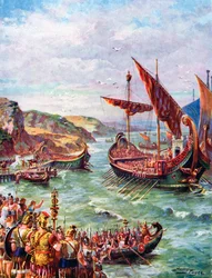 Départ des Romains de Grande-Bretagne après le sac de Rome en 410 après J.-C., vers 1920
