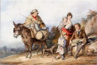 Garçon laitier avec groupe familial, vers 1840