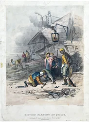 Mineurs jouant aux quilles, c.1837 (lithographie en couleur sur papier)