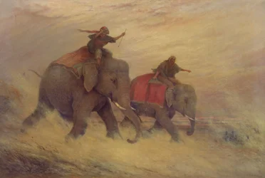 Éléphants dans une tempête de poussière