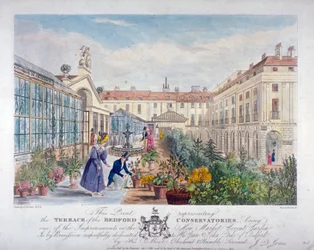 Terrasse des conservatoires de Bedford au marché de Covent Garden, Westminster, Londres, 1831