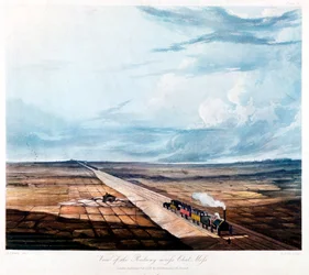 Train traversant Chat Moss, Lancashire, 1831