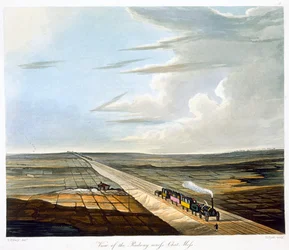 Vue du chemin de fer à travers Chat Moss, chemin de fer de Liverpool et Manchester, 1833