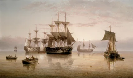 Navires de guerre et autres navires ancrés dans le calme