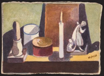 Cheminée éclairée par des bougies, c.1930