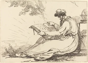 Oriental avec barbe, lisant un livre