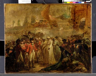 La reddition des deux fils de Tipu Sahib (1749-99), sultan de Mysore, à Sir David Baird