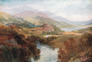 La rivière Teith, avec les lochs Achray et Vennachar, Perthshire (lithographie couleur)