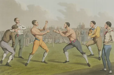 Un combat de prix, aquatinte par I. Clark, pub. par Thomas McLean, 1820