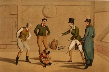 Combat de coqs, aquatinte par I. Clark, publié par Thomas McLean