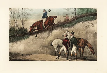 Gentleman anglais à cheval sautant d