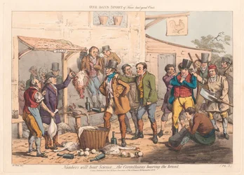 Ensemble de six avec couverture imprimée et page de titre : La chasse, ou une journée de sport de trois vrais bons
