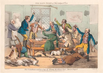 Ensemble de six avec couverture imprimée et page de titre : Chasse, ou une journée de sport de trois vrais bons gaillards