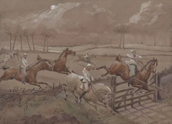 Le Dernier Champ près de Nacton Heath, planche 3, de The First Steeple Chase on Record, gravée par J. Harris, imprimée par Ackermann, Londres en 1839