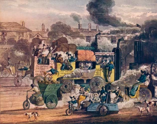 Le progrès de la vapeur - Une vue de White Chapel Road, 1905