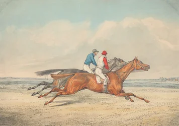 Deux jockeys galopant côte à côte vers la droite