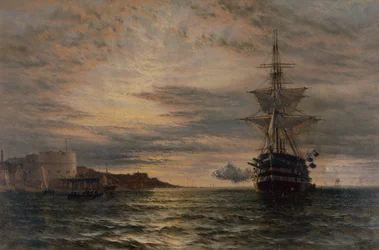 Le salut du matin du HMS St Vincent au large de Portsmouth