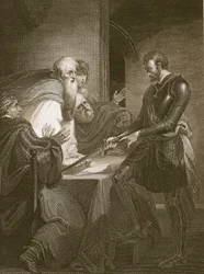 Earl Warenne justifiant les titres de ses domaines, gravé par J. Fittler, illustration de 