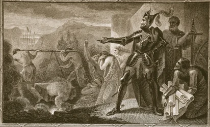 Édouard Ier retirant la pierre de Scone, gravé par Neagle, illustration de 