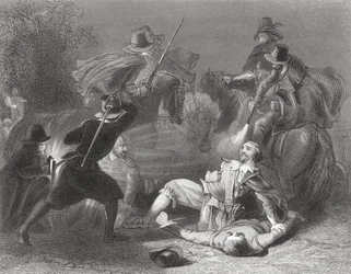 Le meurtre de Lord Kilwarden par les rebelles de Robert Emmet à Dublin, Irlande, 1803, tiré de « L