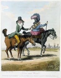Amour et vent - dans "Caricatures anglaises sur les manières de monter à cheval", ill. par H. W. Bunbury, éd. John Stockdale
