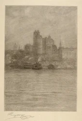 Le bas de New York dans la brume