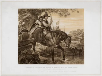 Charles II déguisé aidé dans sa fuite par Jane Lane...1651, 19e siècle
