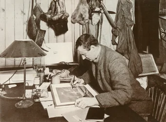 Dr. Wilson travaillant sur le croquis donné à la page 258, 1911, 1913