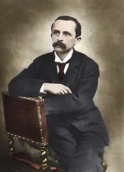 Portrait de J.M. Barrie photographié par Barraud en 1893 - James Matthew Barrie (1860-1937), écrivain écossais, créateur de Peter Pan - Photographie colorée