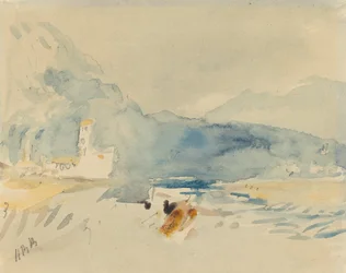 Paysage avec montagnes et ruisseau