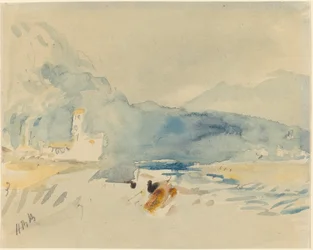 Un paysage avec montagnes et ruisseau