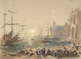 Paysage marin recto, croquis indéchiffrable verso, 1840-1906
