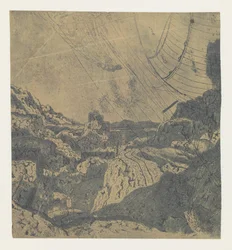 Paysage rocheux avec une gorge, première version