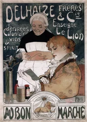 Affiche publicitaire pour les biscuits Delhaize Frères & Cie, 1900