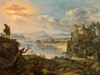 Un vaste paysage de montagne avec vue sur une vallée fluviale