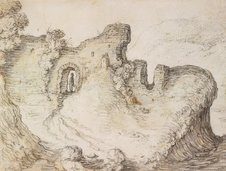Paysage montagneux avec ruines