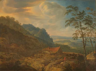 Paysage montagneux avec ferme