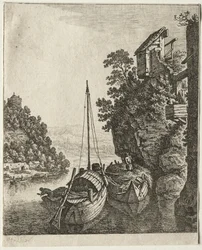 Deux bateaux amarrés sous un rocher, 1667