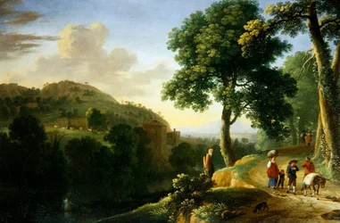Paysage italianisant avec voyageurs et un âne