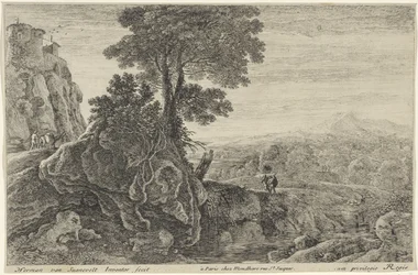 Paysage avec un bâtiment sur un rocher (Douze paysages)