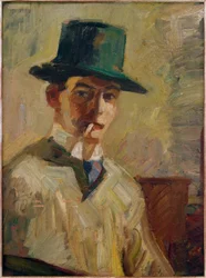 Autoportrait avec chapeau haut et cigarette