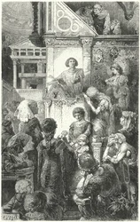 Giovanni Boccaccio récitant la Divine Comédie de Dante au peuple de Florence, 14e siècle